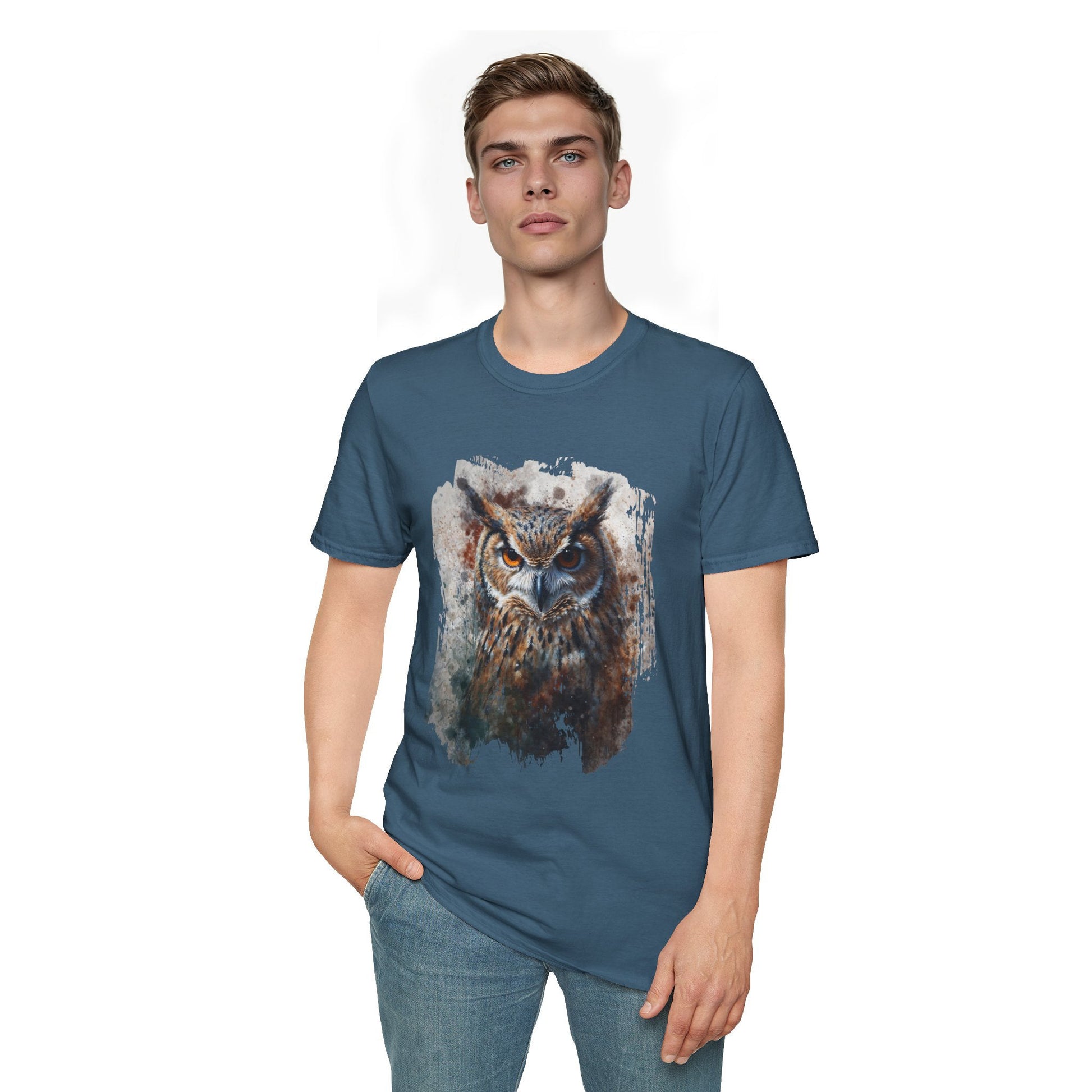 Unisex Softstyle T-Shirt- Enchanting Watercolor Owl Illustration - T-Shirt