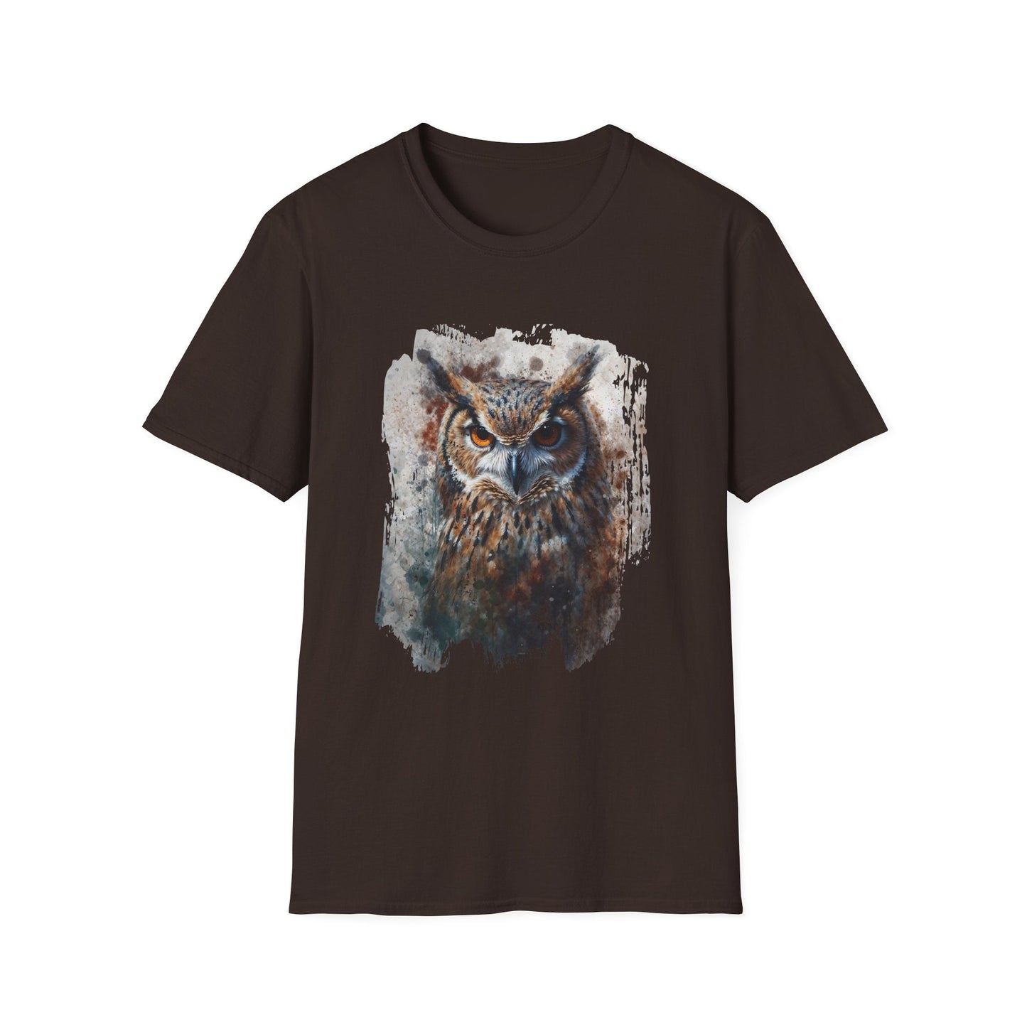 Unisex Softstyle T-Shirt- Enchanting Watercolor Owl Illustration - Dark Chocolate / S - T-Shirt
