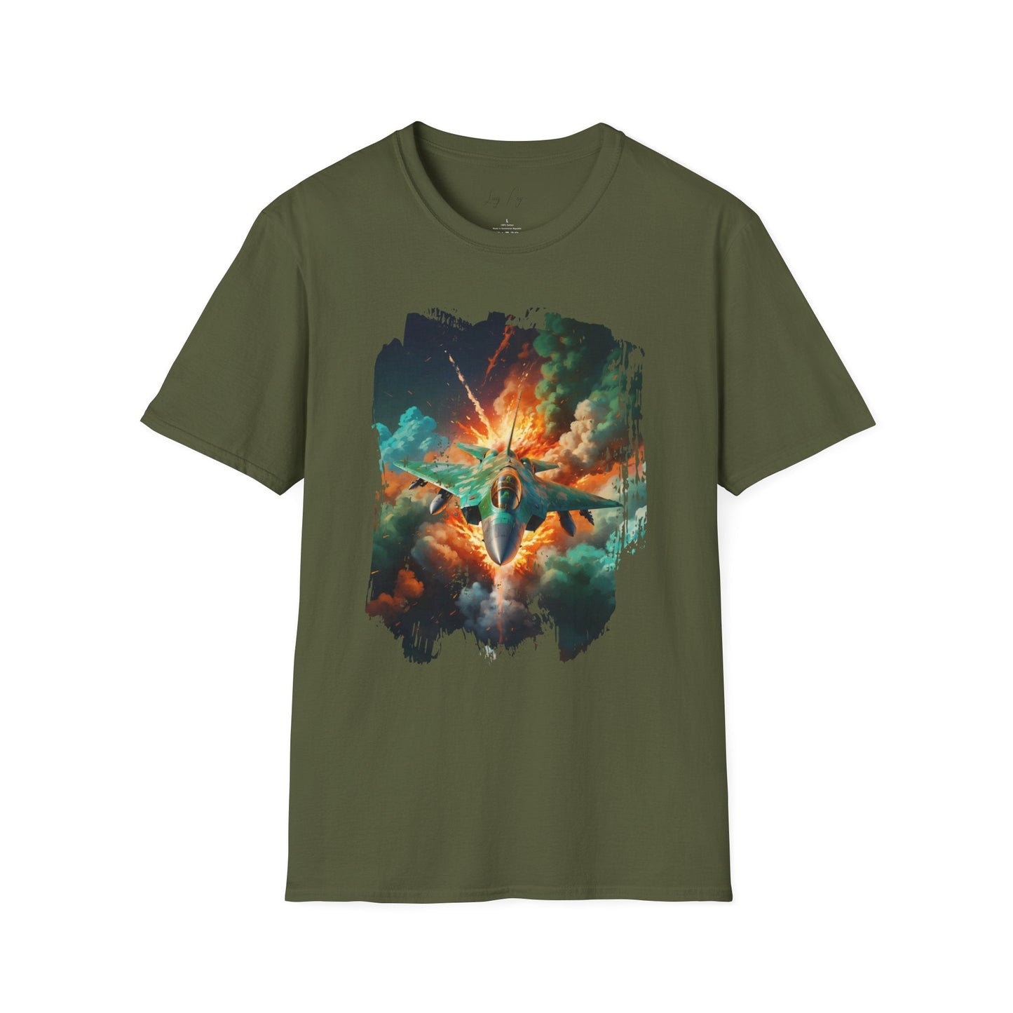 Unisex Softstyle T-Shirt- Fighter Jet Graphic Tee - Military Green / S - T-Shirt