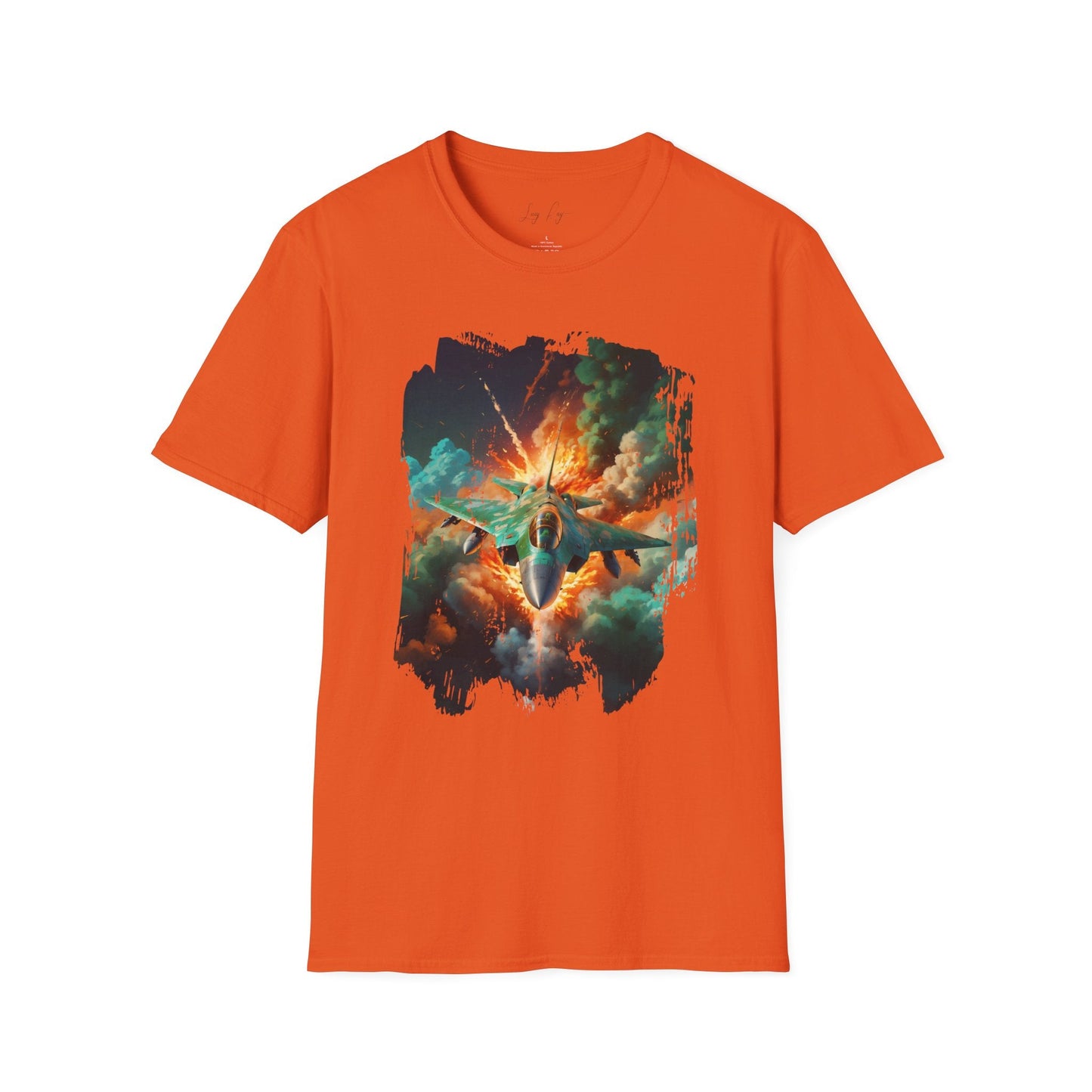 Unisex Softstyle T-Shirt- Fighter Jet Graphic Tee - Orange / S - T-Shirt