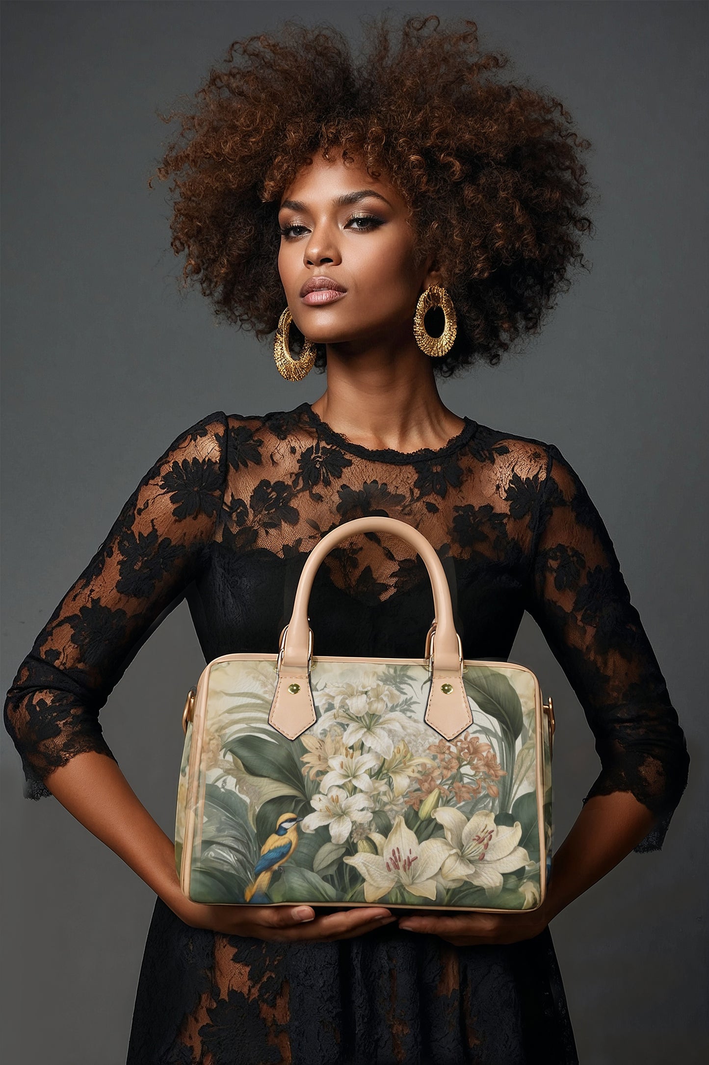 Tropical Floral Bird Print PU Leather Handbag