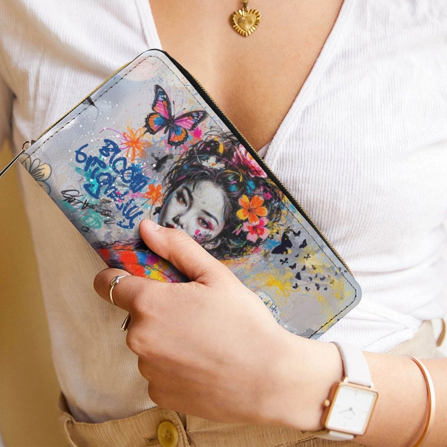 Wallet - Asian Woman Street Style art - white / 19.7x10.5cm - Wallets