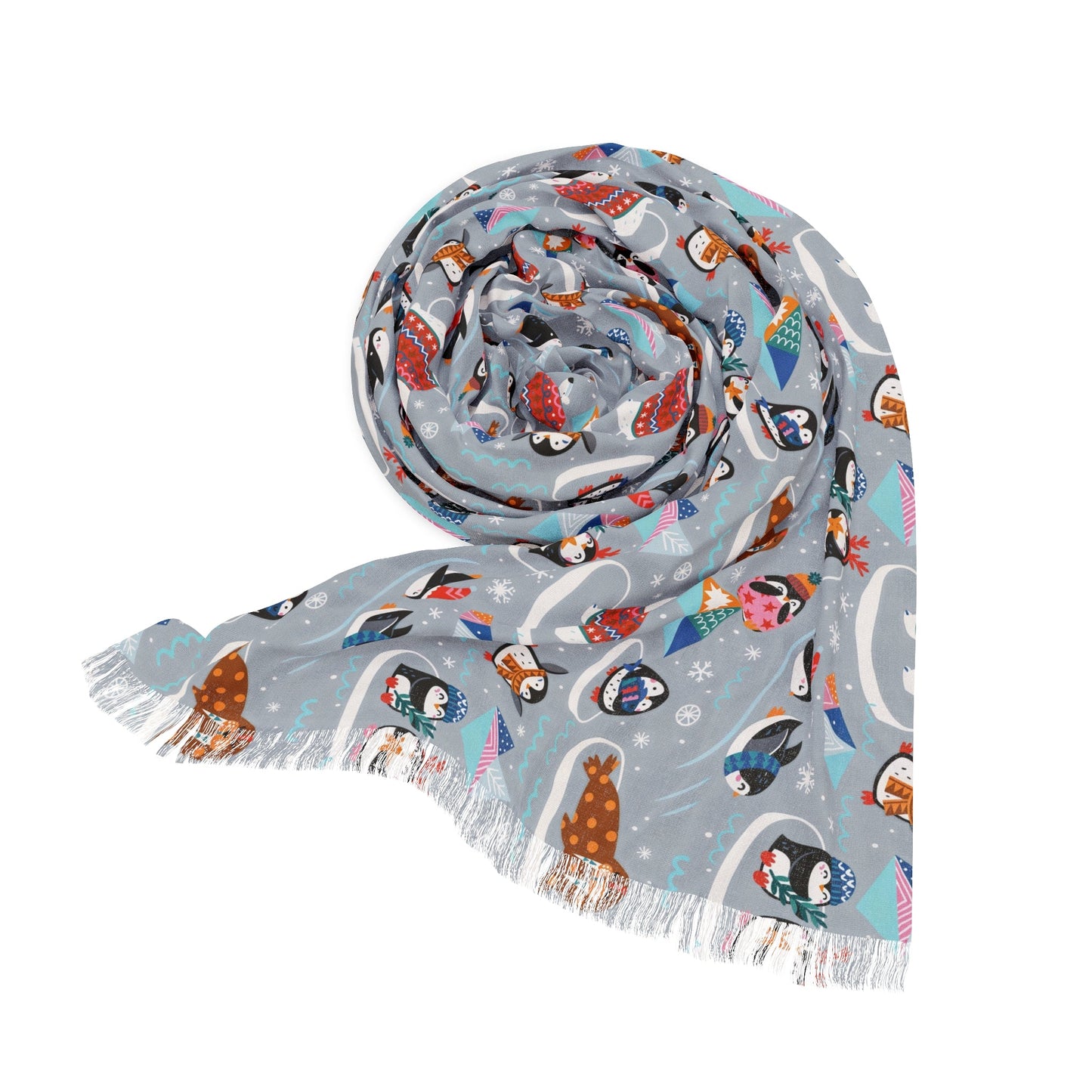 Whimsical Light Scarf with Playful Food & Animal Prints - 27’’ × 73’’ - All Over Prints