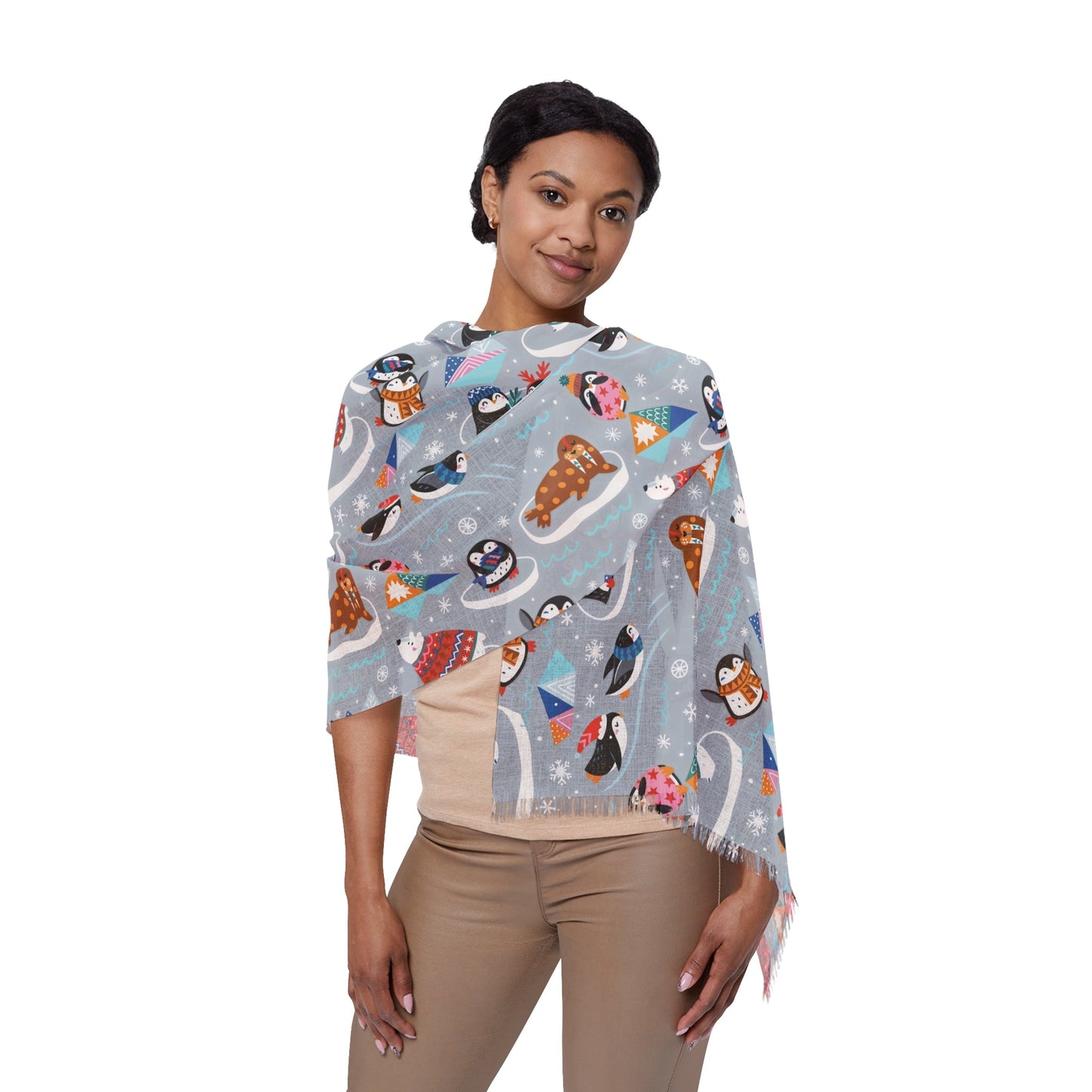 Whimsical Light Scarf with Playful Food & Animal Prints - 27’’ × 73’’ - All Over Prints