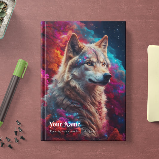 Personalized Nature A5 Notebook, Animal Art Gift -Celestial Wolf Journal