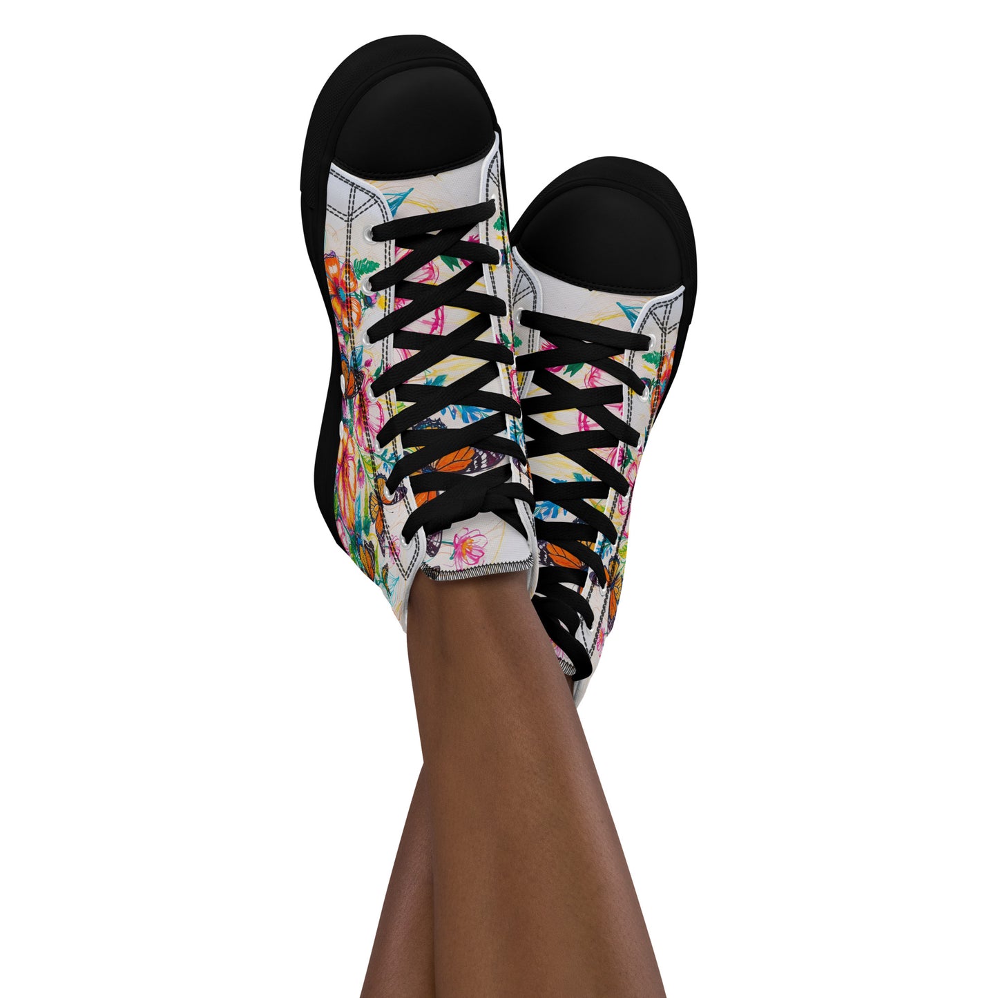 Women's Floral Canvas High-Tops – Colorful Butterfly Print Artistic Sneakers