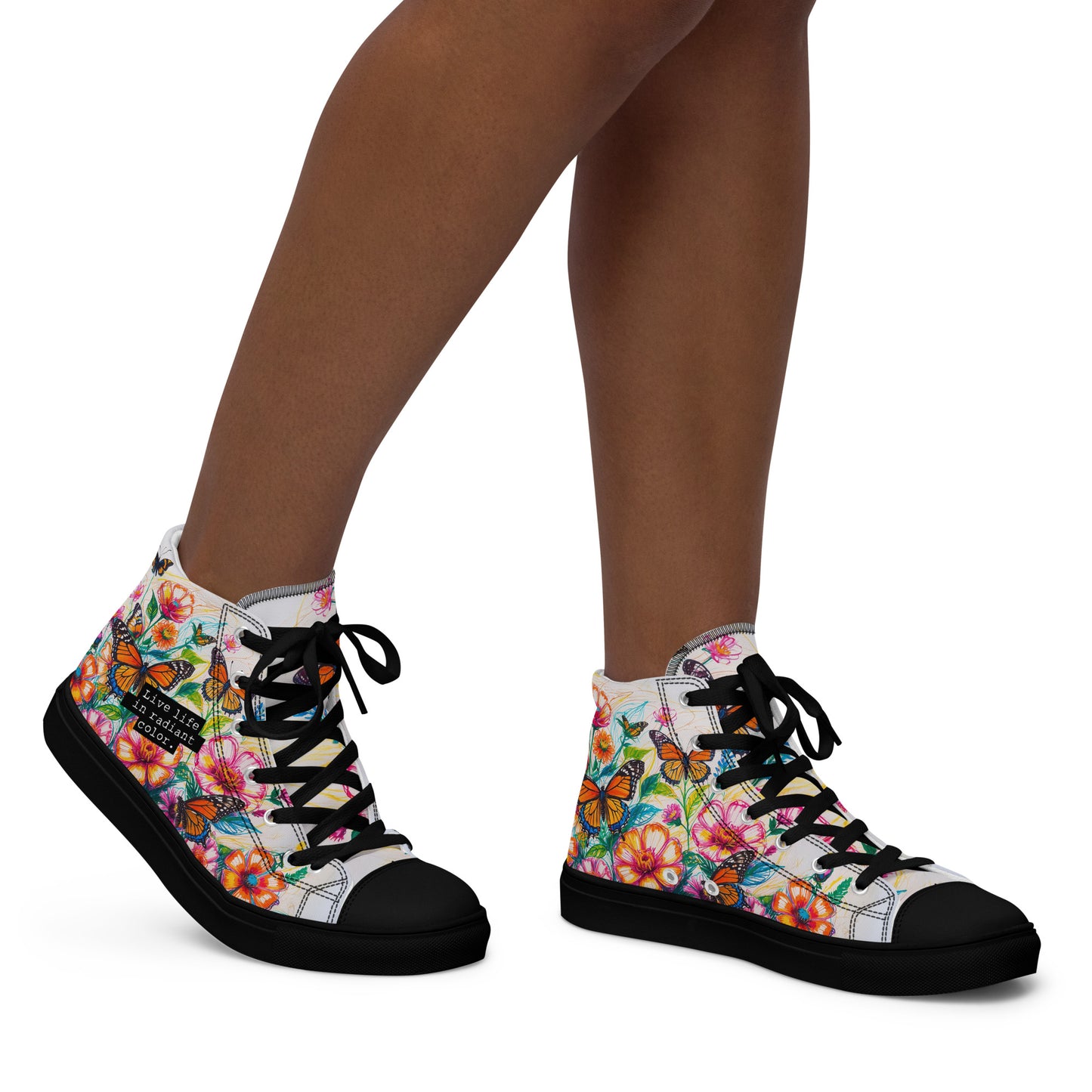 Women's Floral Canvas High-Tops – Colorful Butterfly Print Artistic Sneakers