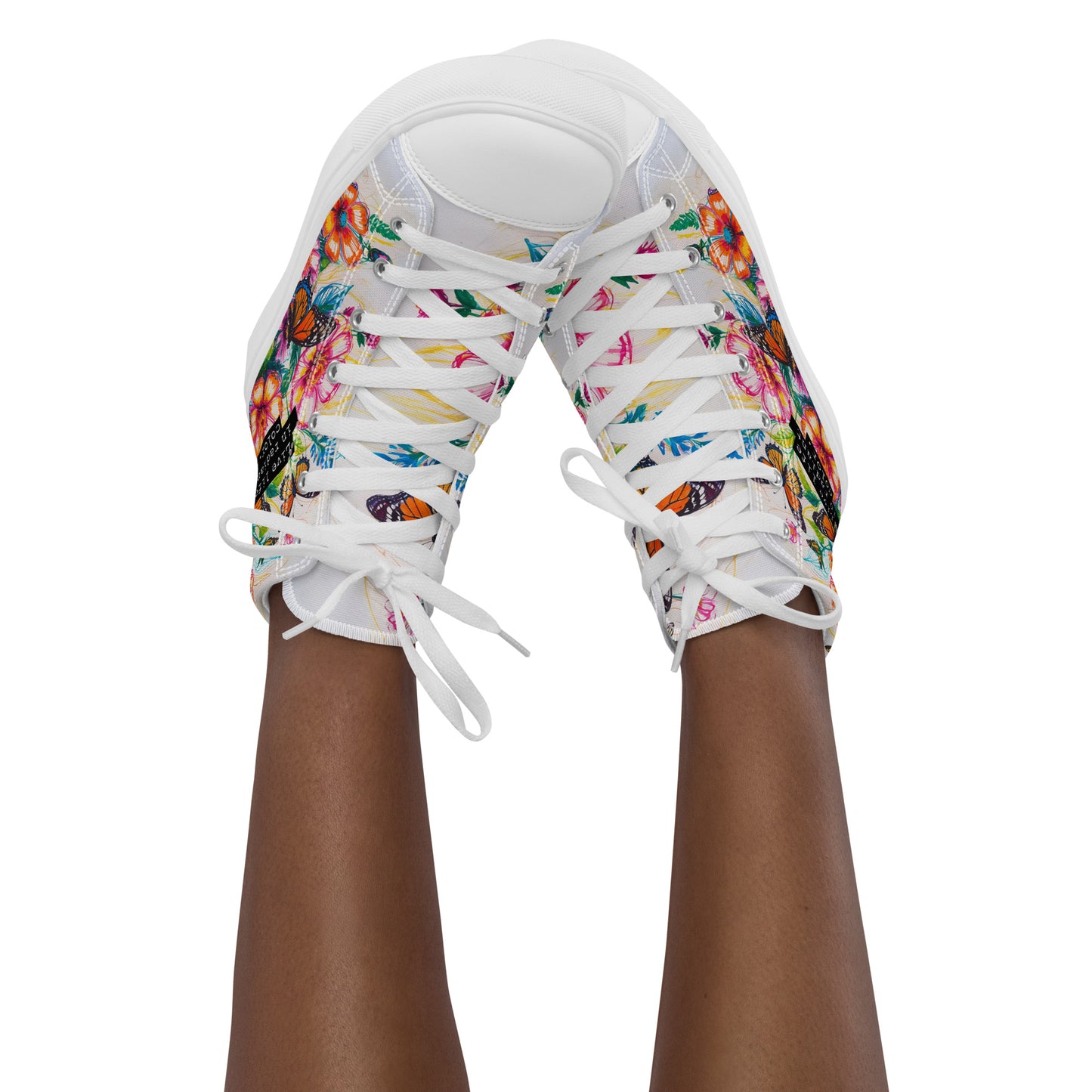 Women's Floral Canvas High-Tops – Colorful Butterfly Print Artistic Sneakers