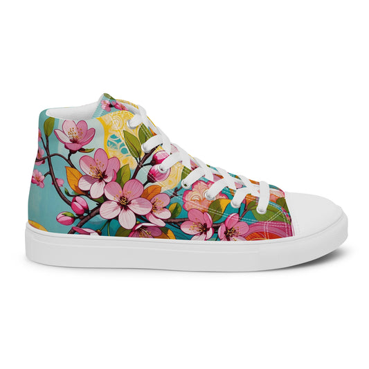 Women’s Floral High Top Sneakers – Colorful Canvas Streetwear Shoes