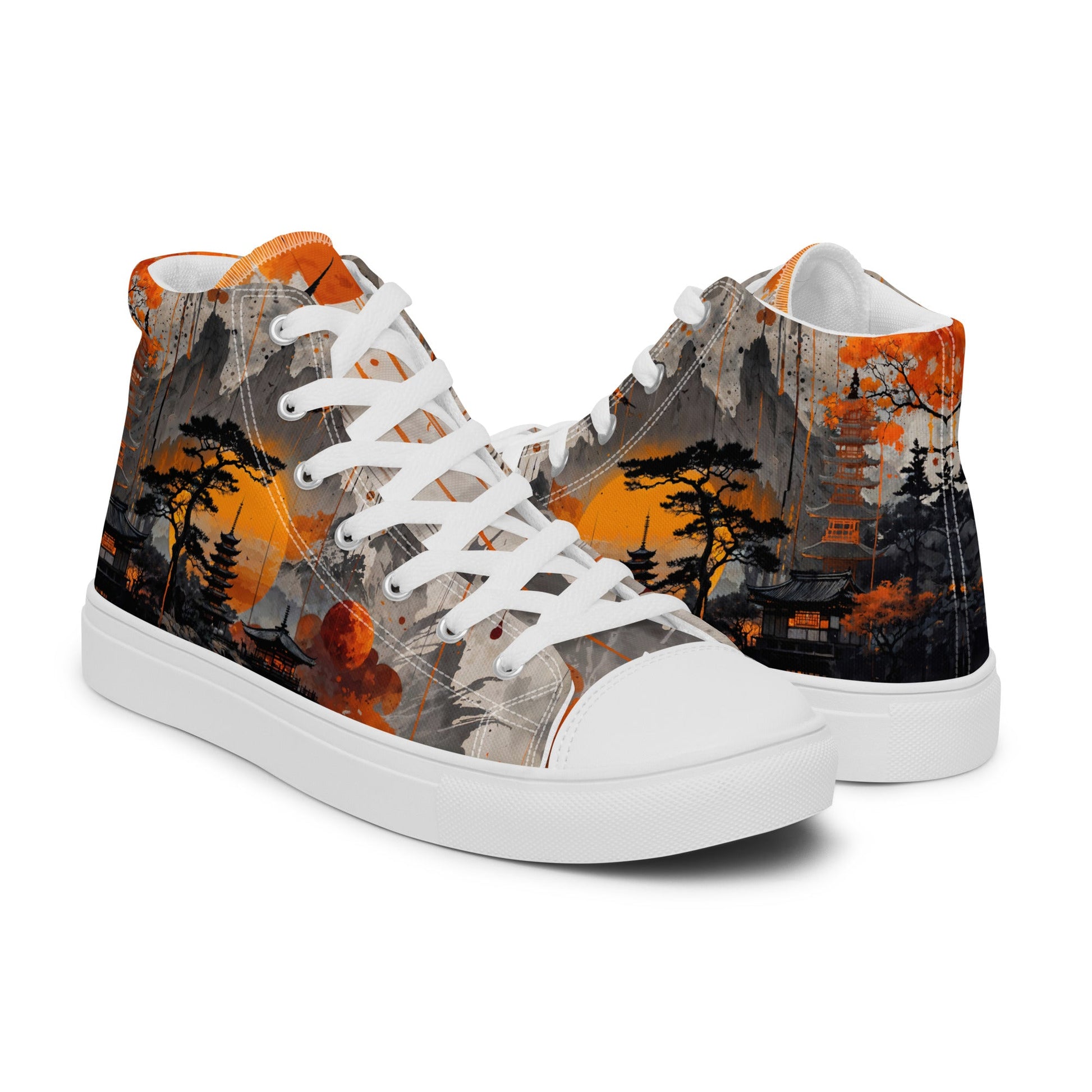 Zen Horizon High-Top Canvas Sneakers – Japanese Art-Inspired Footwear - Shoes