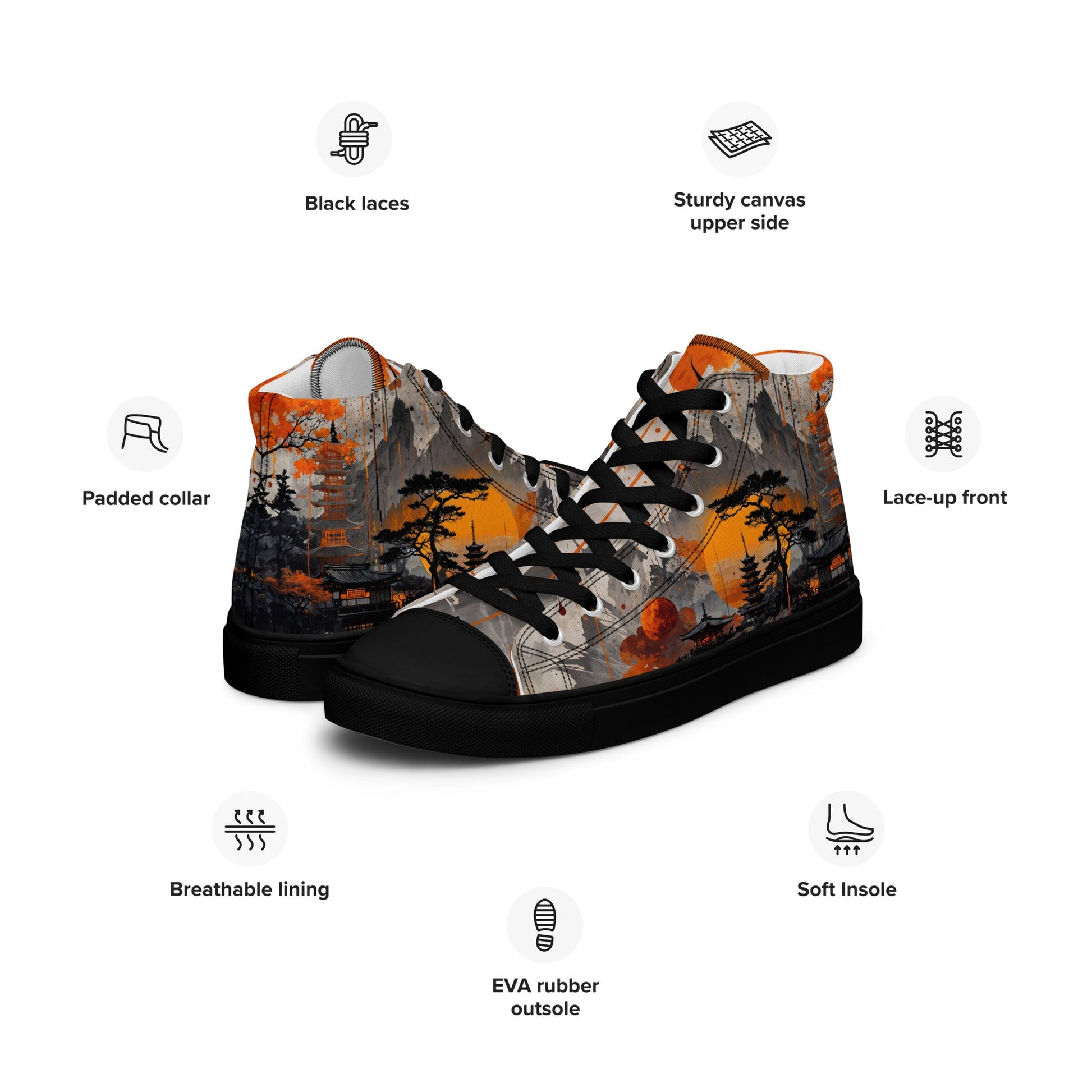 Zen Horizon High-Top Canvas Sneakers – Japanese Art-Inspired Footwear - Shoes