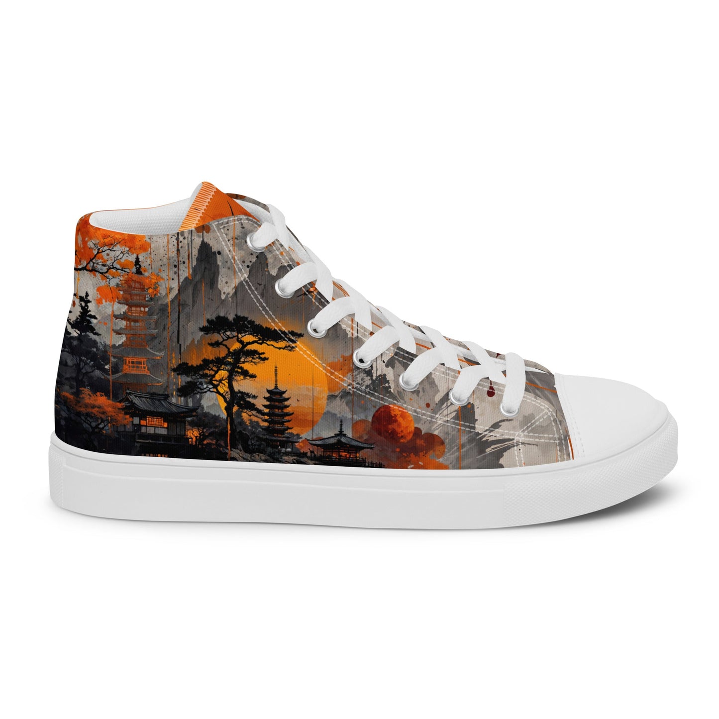 Zen Horizon High-Top Canvas Sneakers – Japanese Art-Inspired Footwear - White / 5 - Shoes