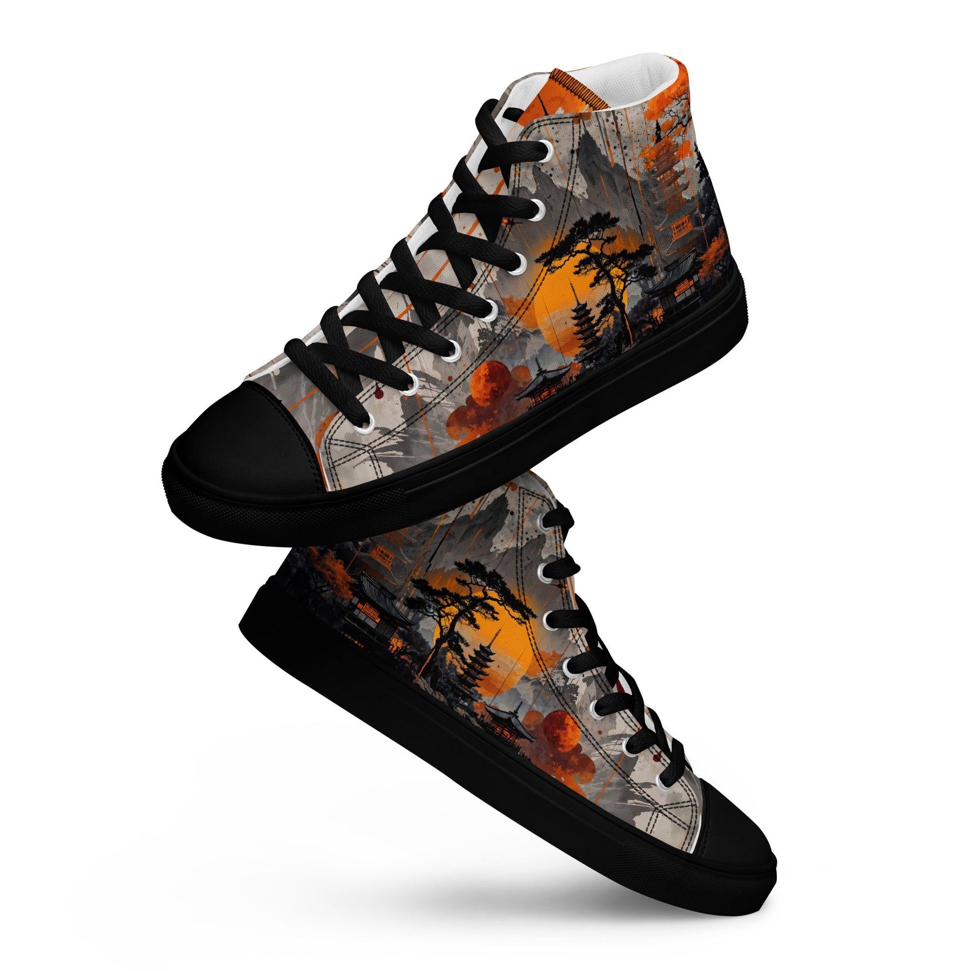 Zen Horizon High-Top Canvas Sneakers – Japanese Art-Inspired Footwear - Shoes