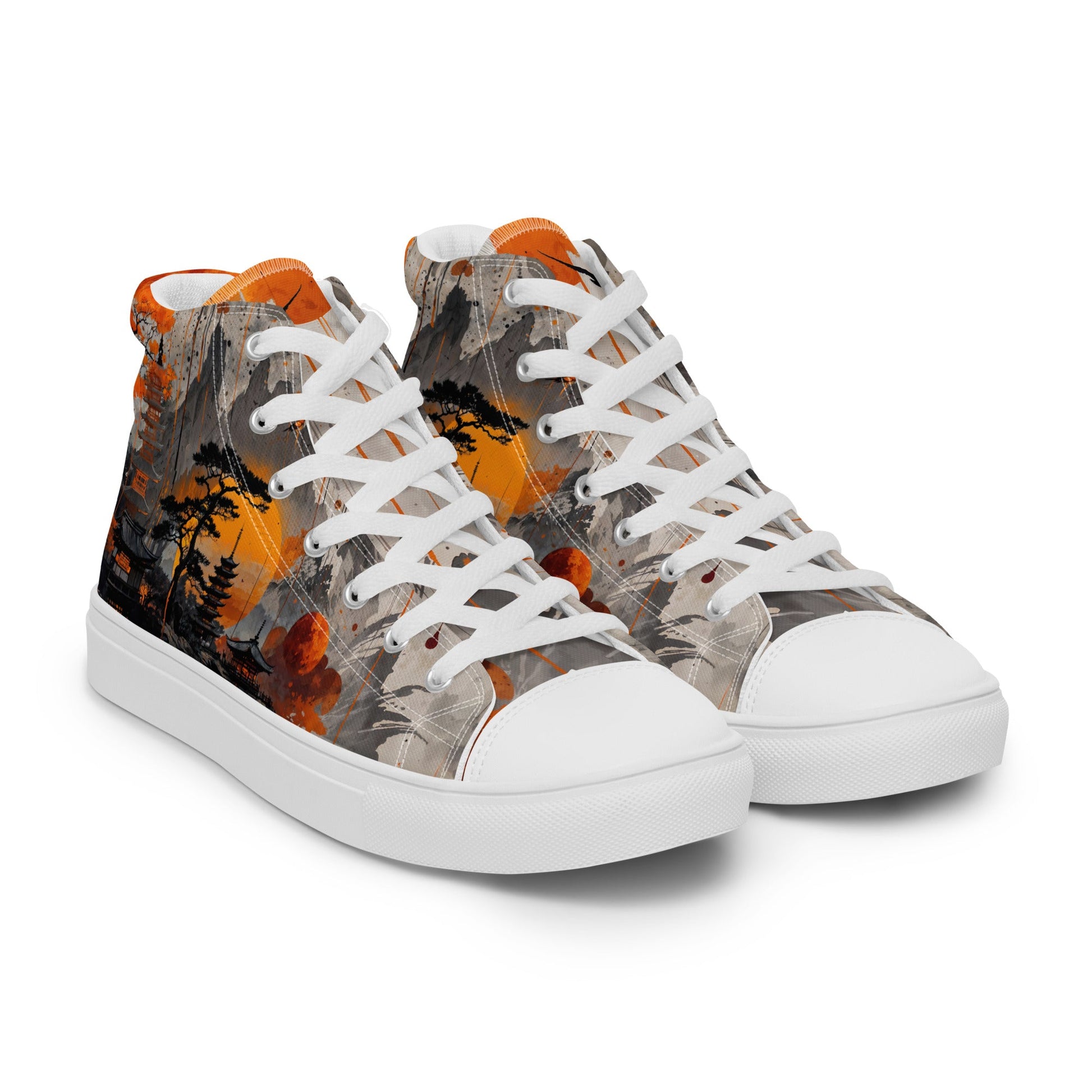 Zen Horizon High-Top Canvas Sneakers – Japanese Art-Inspired Footwear - Shoes