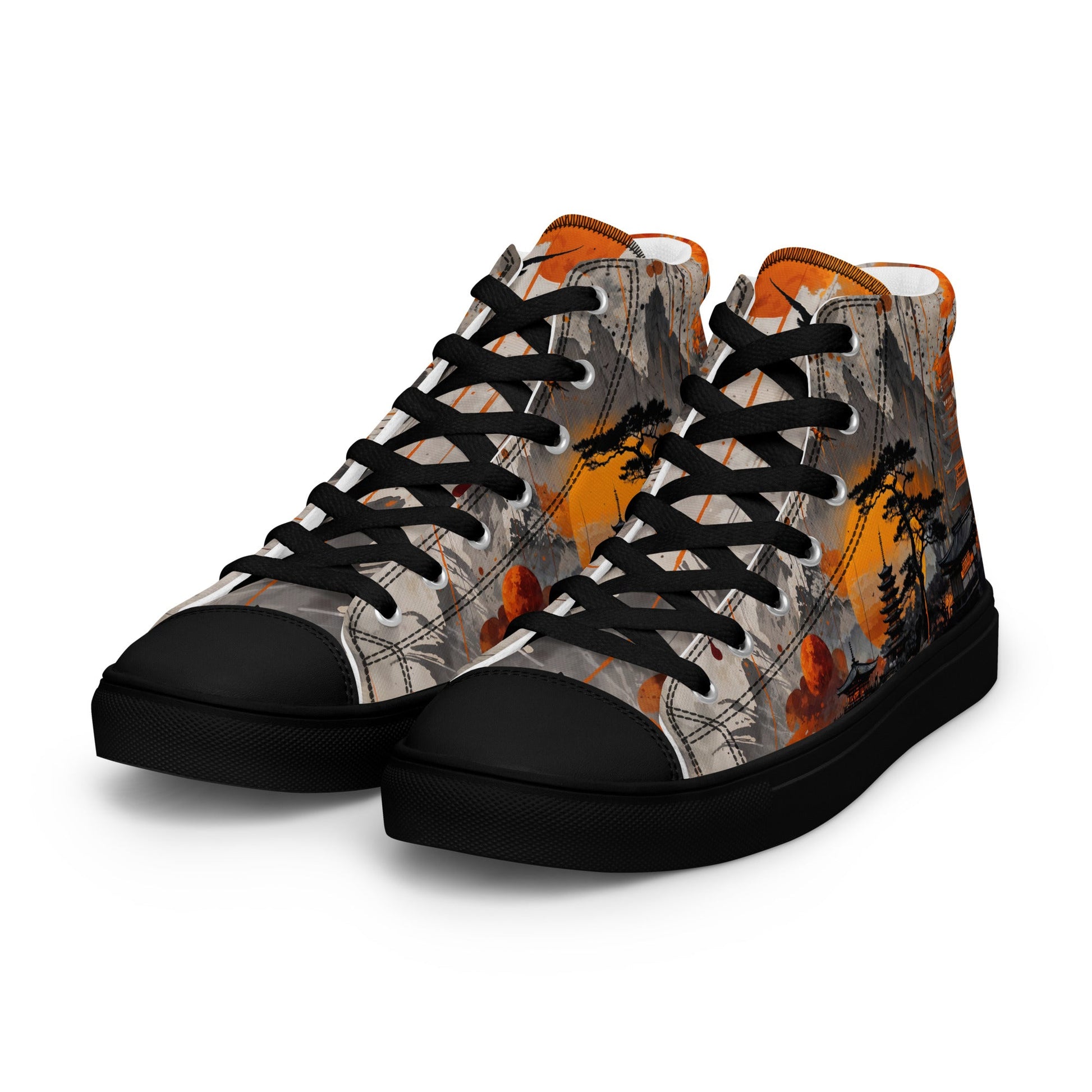 Zen Horizon High-Top Canvas Sneakers – Japanese Art-Inspired Footwear - Shoes
