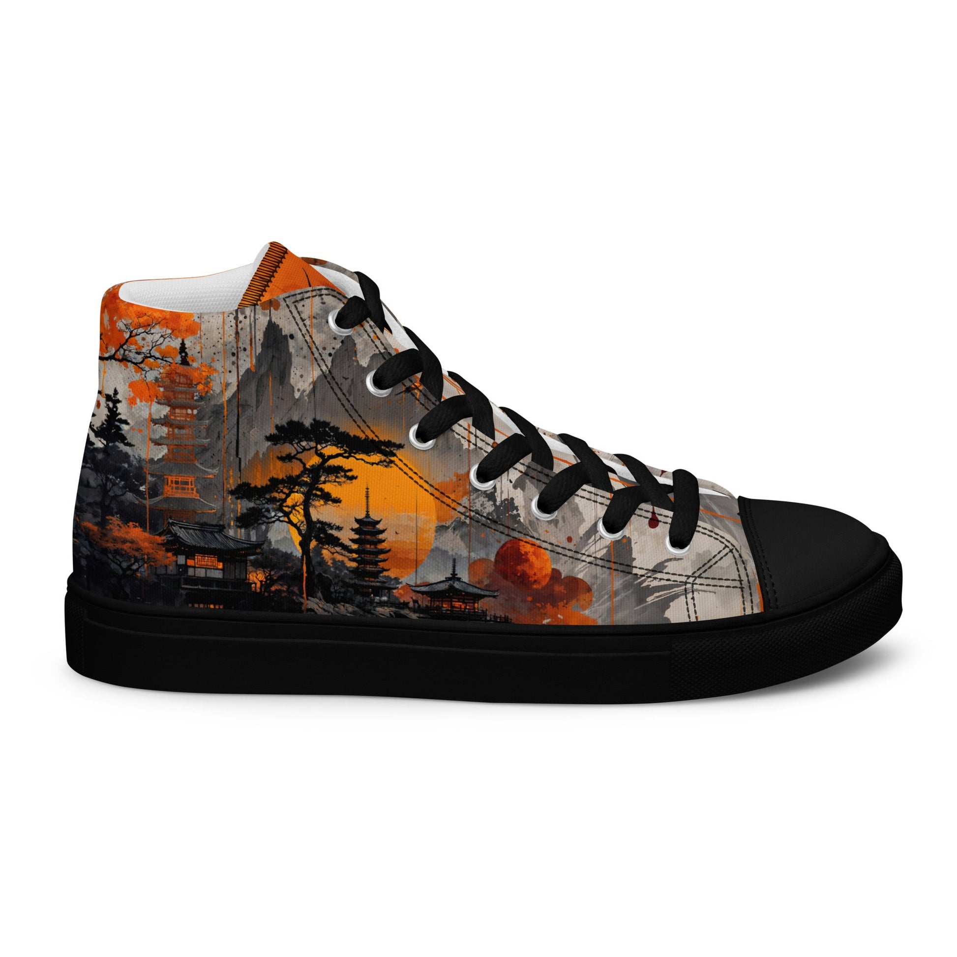 Zen Horizon High-Top Canvas Sneakers – Japanese Art-Inspired Footwear - Black / 5 - Shoes