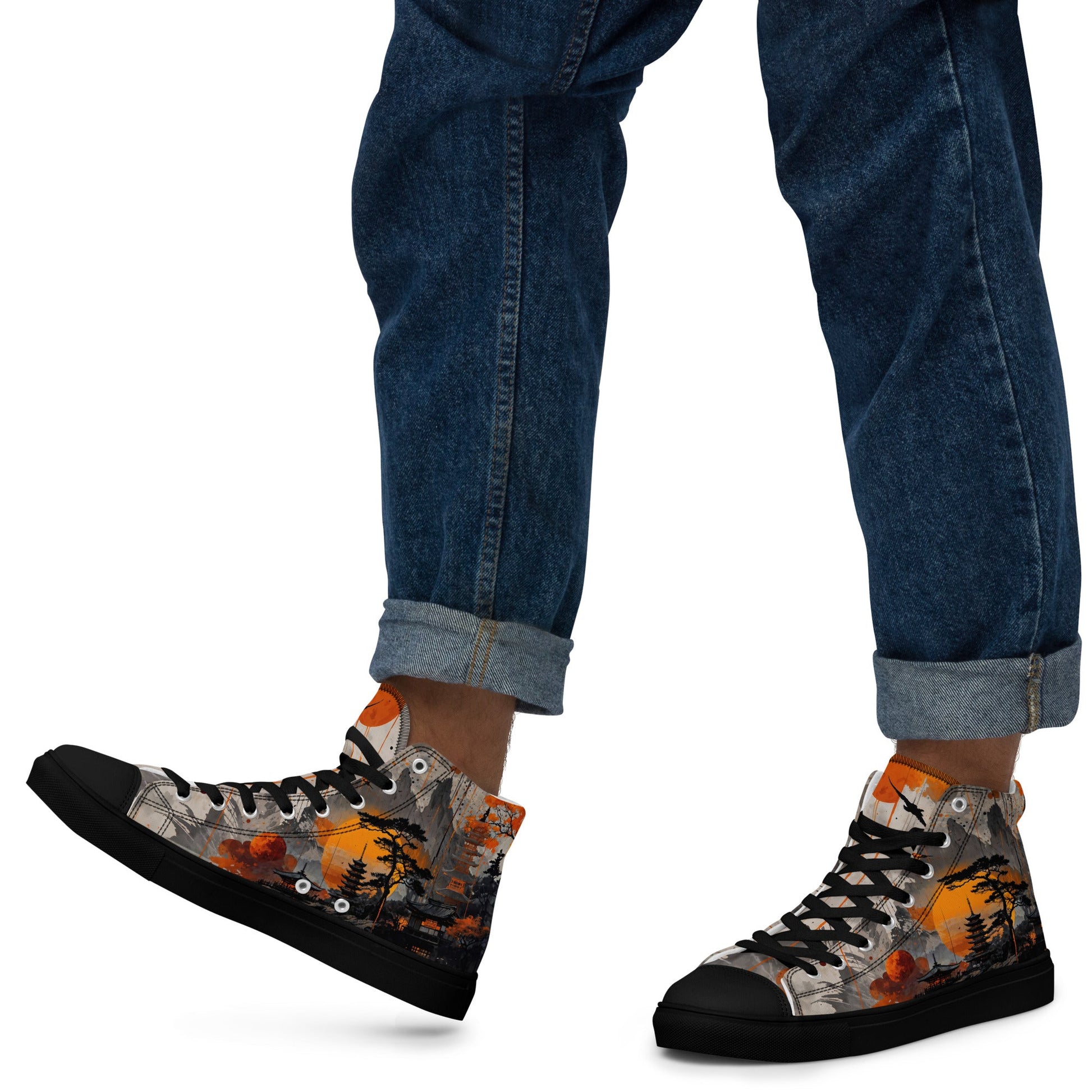 Zen Horizon High-Top Canvas Sneakers – Japanese Art-Inspired Footwear - Shoes