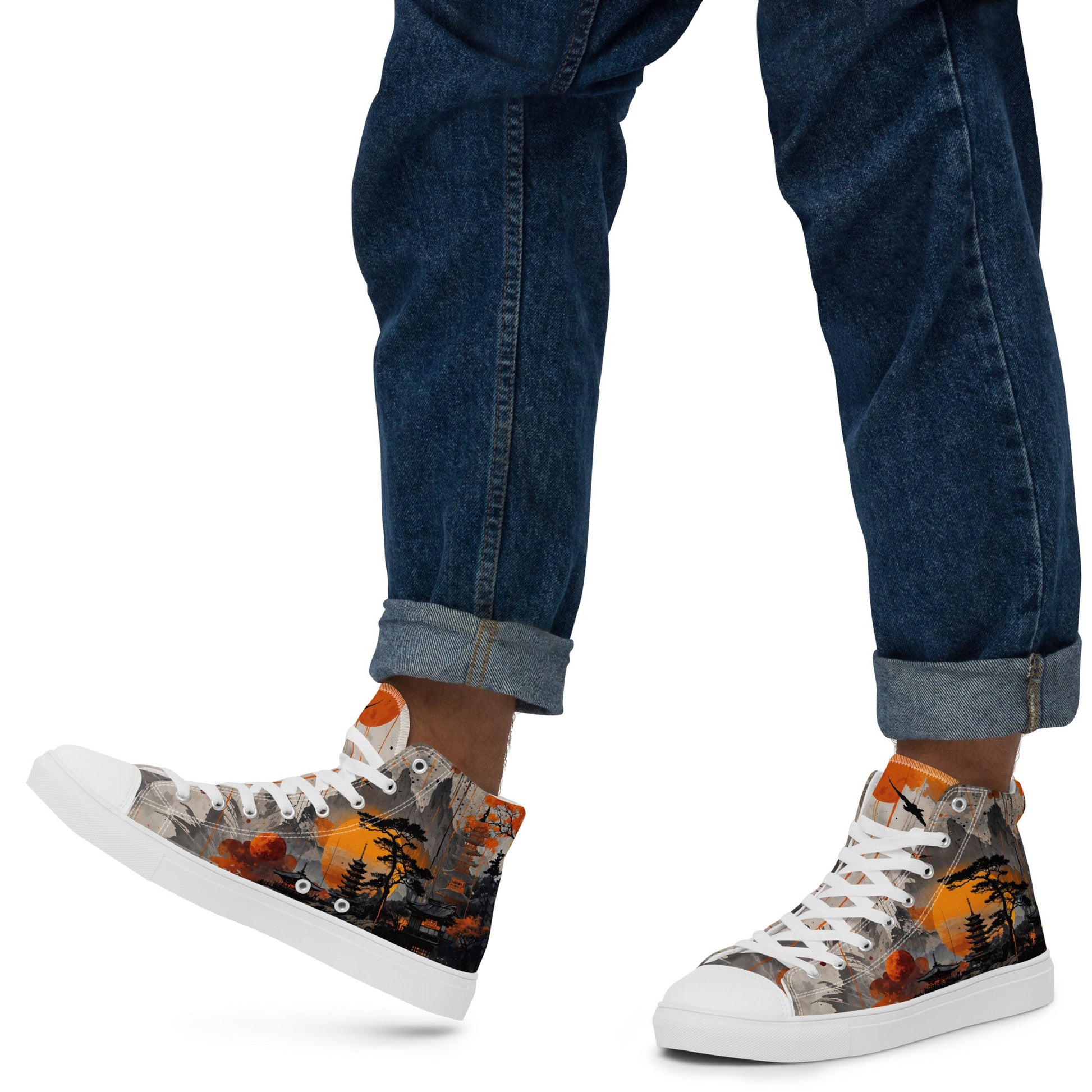 Zen Horizon High-Top Canvas Sneakers – Japanese Art-Inspired Footwear - Shoes