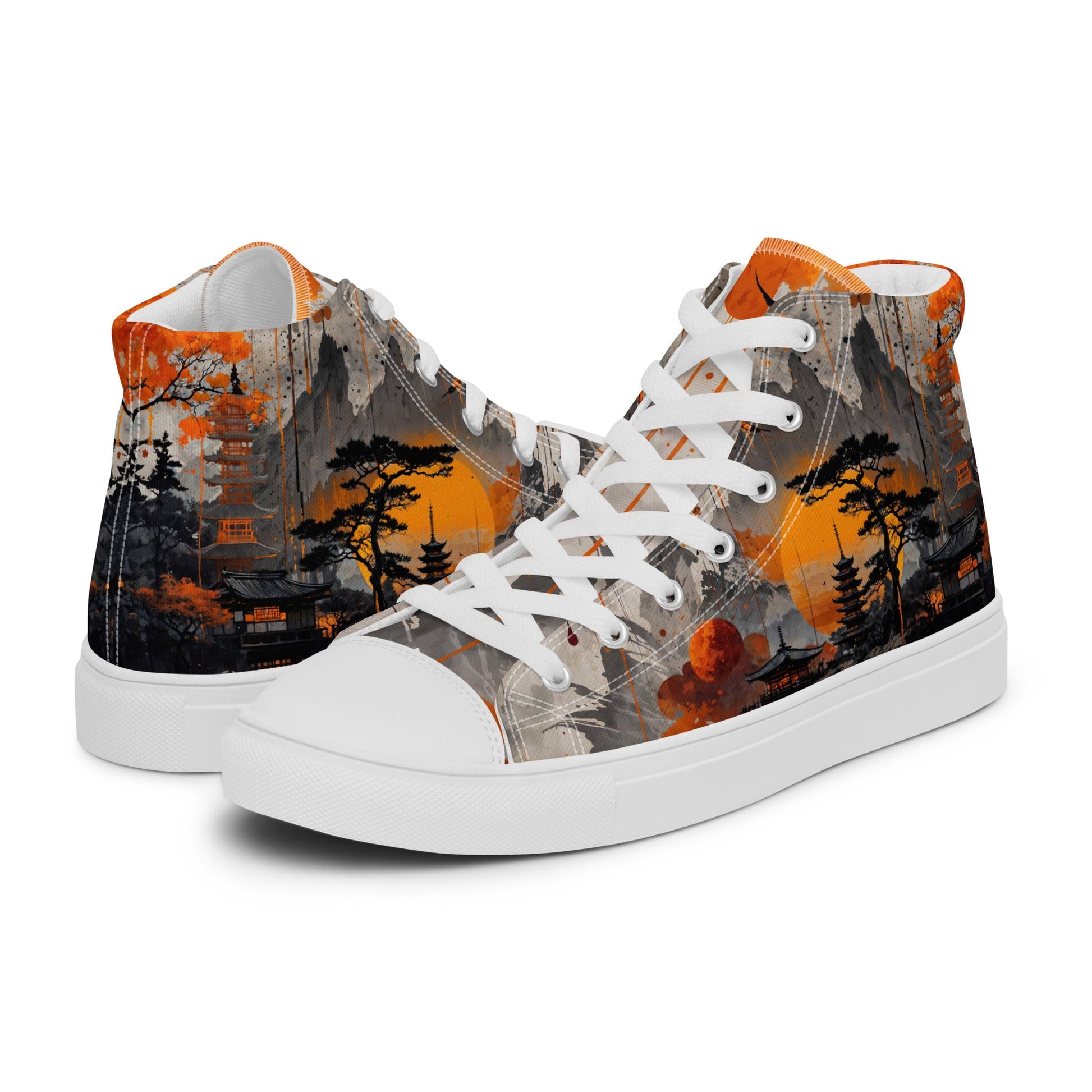 Zen Horizon High-Top Canvas Sneakers – Japanese Art-Inspired Footwear - Shoes