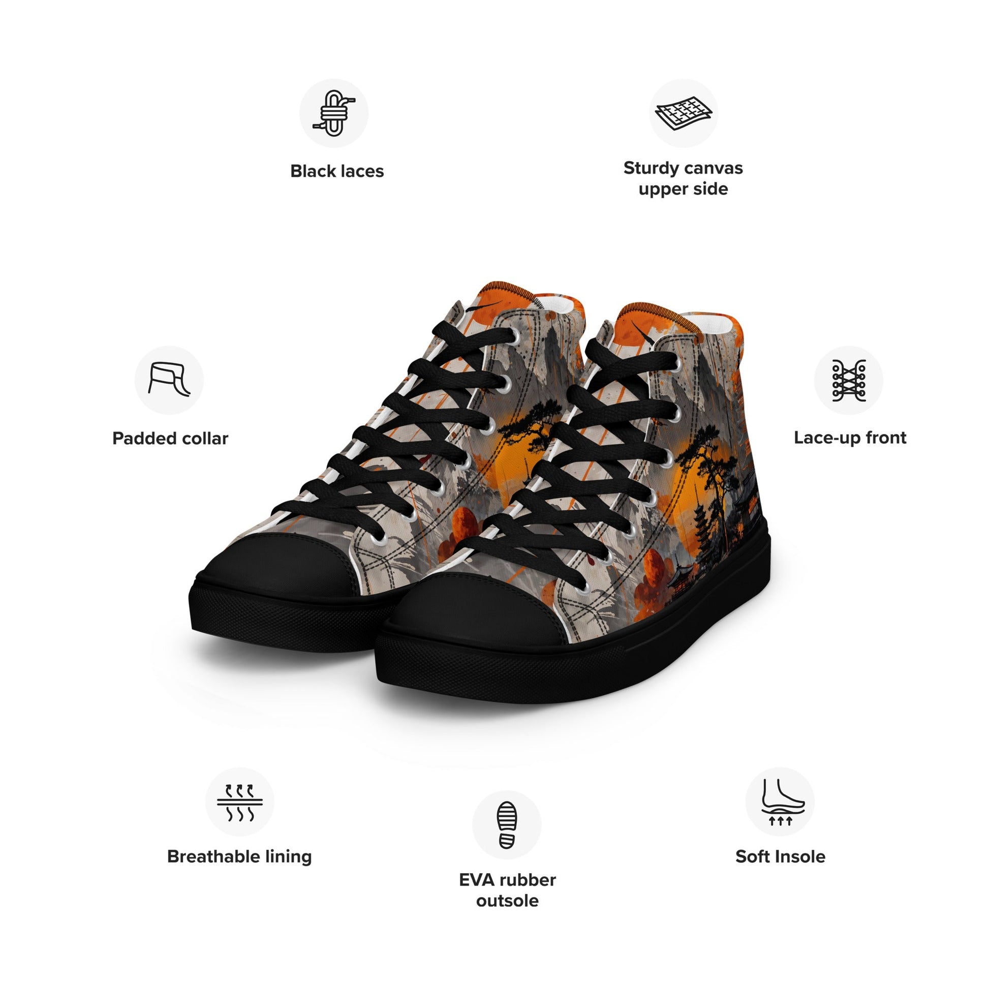 Zen Horizon High-Top Canvas Sneakers – Japanese Art-Inspired Footwear - Shoes