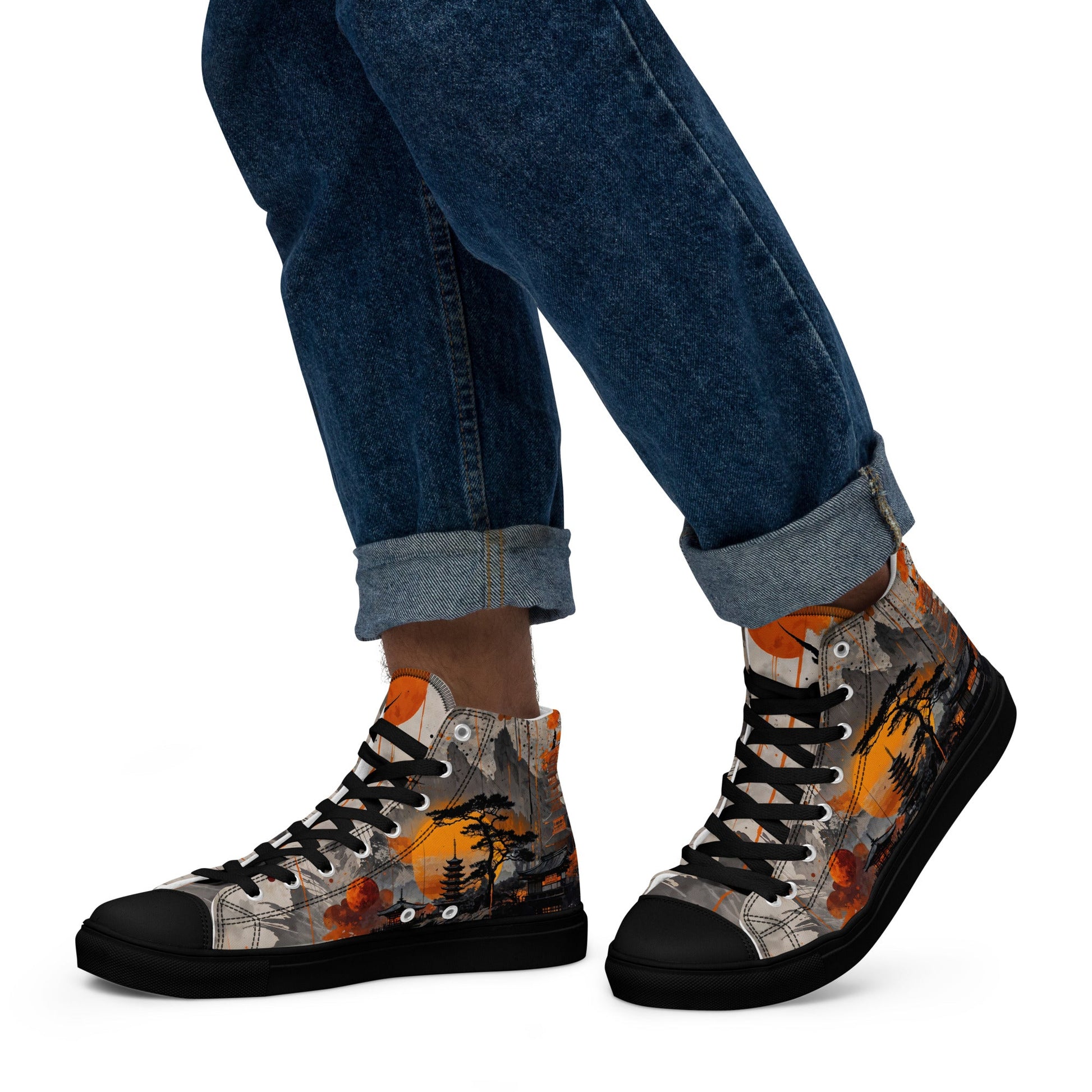Zen Horizon High-Top Canvas Sneakers – Japanese Art-Inspired Footwear - Shoes
