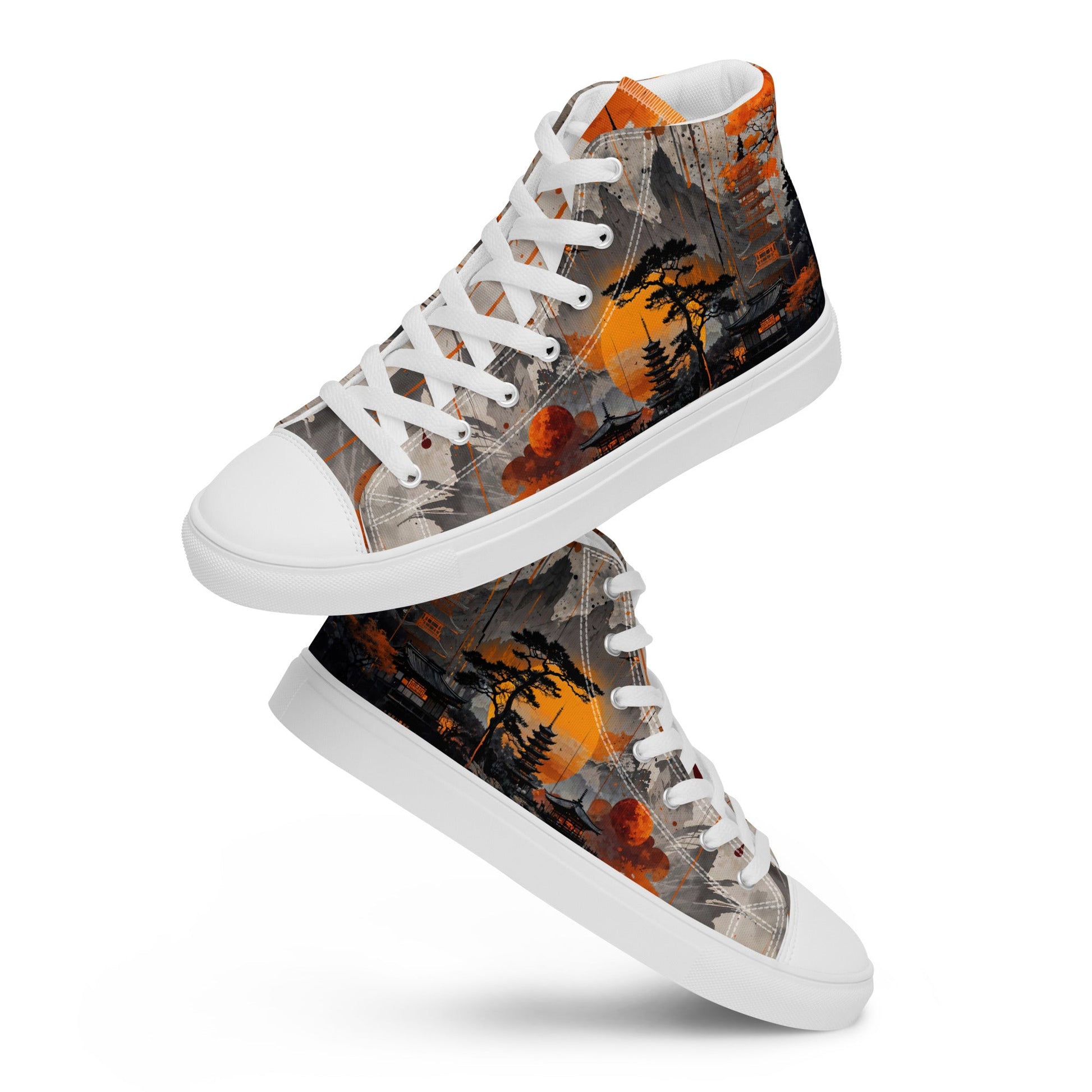 Zen Horizon High-Top Canvas Sneakers – Japanese Art-Inspired Footwear - Shoes