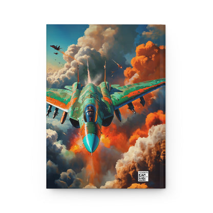 Hardcover Journal Matte - Featuring Fighter Jet in Clouds Illustration, A5