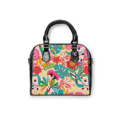 Floral Vegan Leather Shoulder Handbag with Elegant Floral Pattern