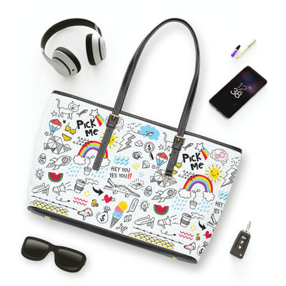 PU Leather Shoulder Bag - Doodles