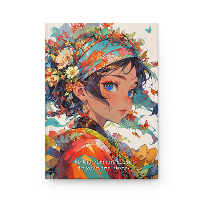 Hardcover Journal Matte -  Floral Anime Muse Illustration,  A5