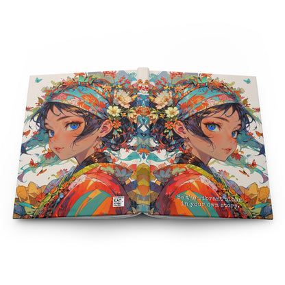 Hardcover Journal Matte -  Floral Anime Muse Illustration,  A5