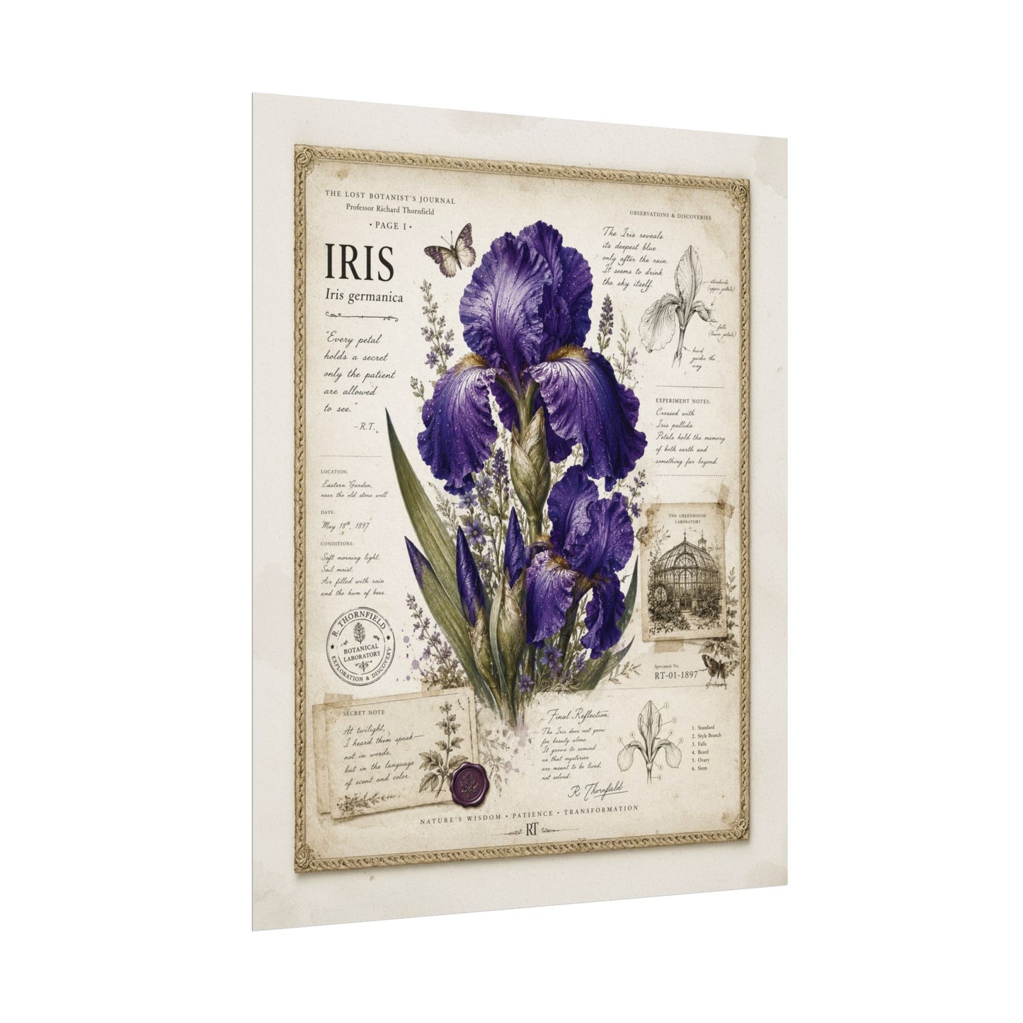 Purple Iris Botanical Illustration Poster