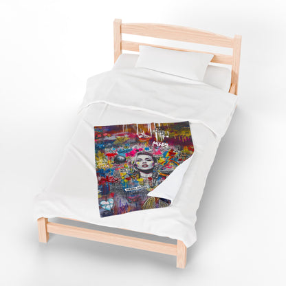 Rebel Queen Velveteen Plush Blanket — Vibrant Pop Art Graffiti Throw