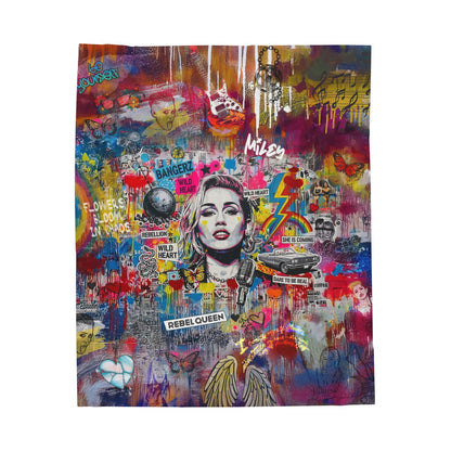 Rebel Queen Velveteen Plush Blanket — Vibrant Pop Art Graffiti Throw