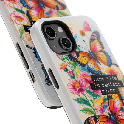 iPhone Cases - Colorful Butterfly and Flower Sketch - Impact-Resistant Cases