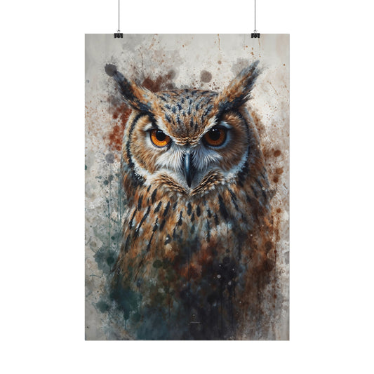 Textured Watercolor Matte Posters -  Watercolor Owl Illustration