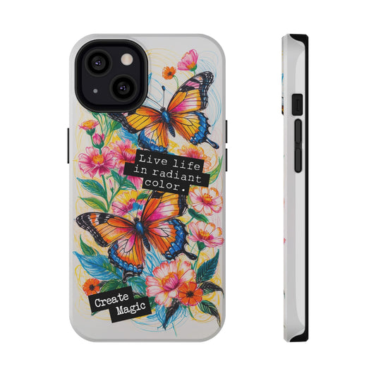 iPhone Cases - Colorful Butterfly and Flower Sketch - Impact-Resistant Cases