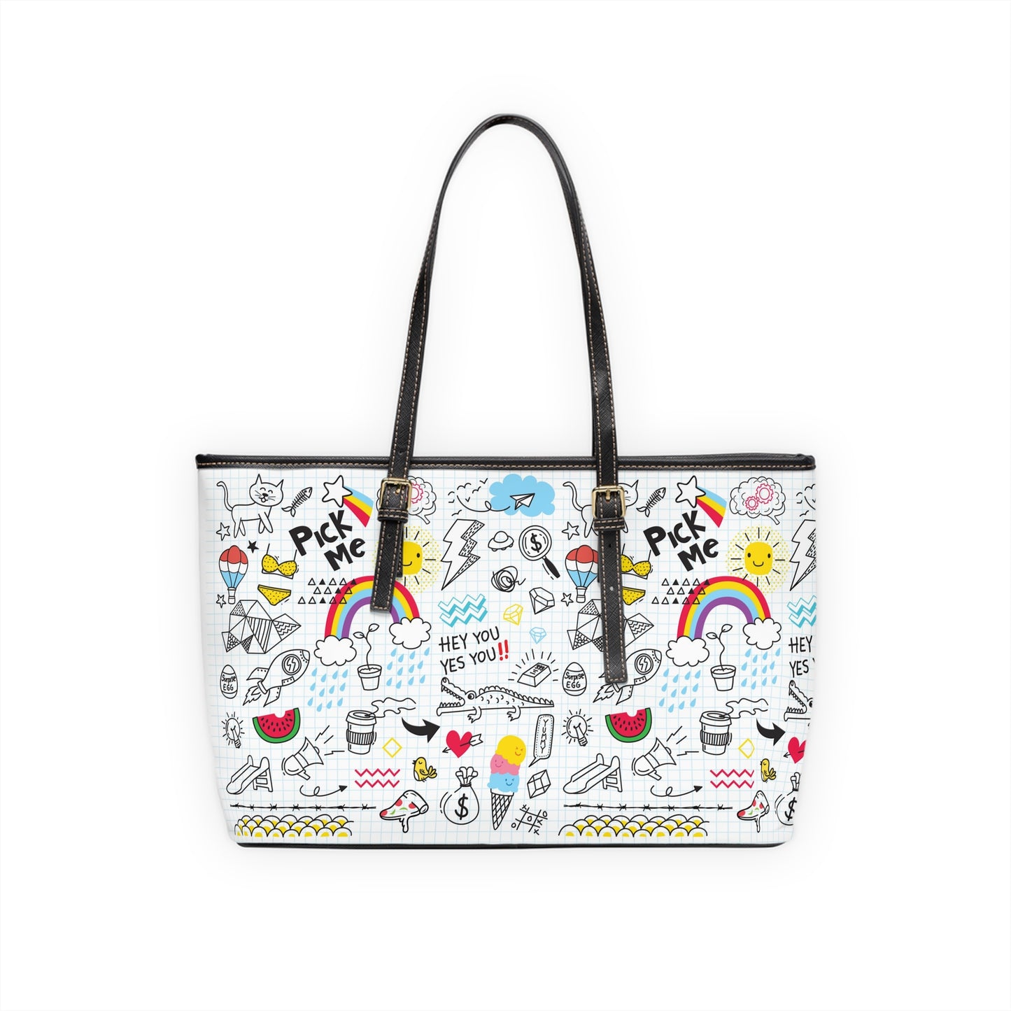 PU Leather Shoulder Bag - Doodles