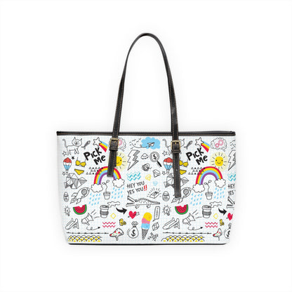 PU Leather Shoulder Bag - Doodles