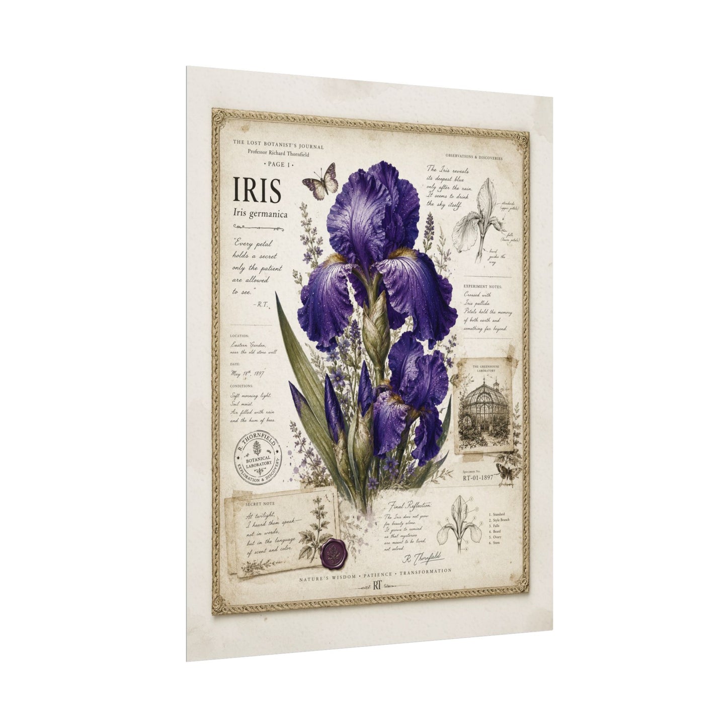 Purple Iris Botanical Illustration Poster