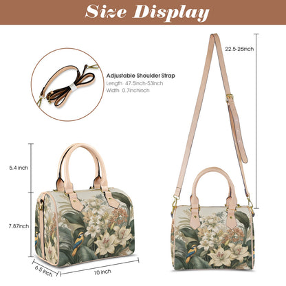 Tropical Floral Bird Print PU Leather Handbag