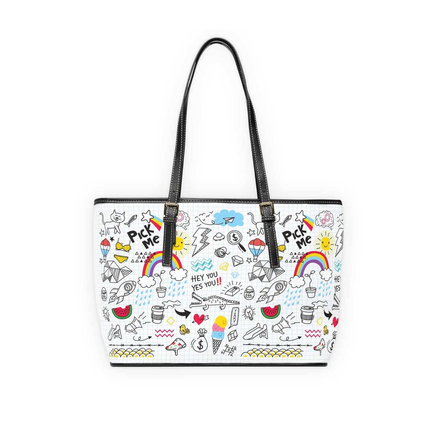 PU Leather Shoulder Bag - Doodles