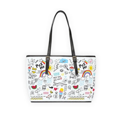 PU Leather Shoulder Bag - Doodles