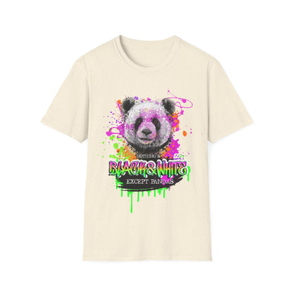 Unisex Softstyle T-Shirt Black and White Panda