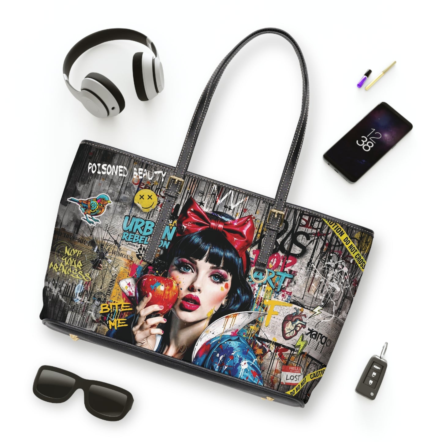 Urban Pop Art PU Shoulder Bag — Graffiti Snow White Illustration