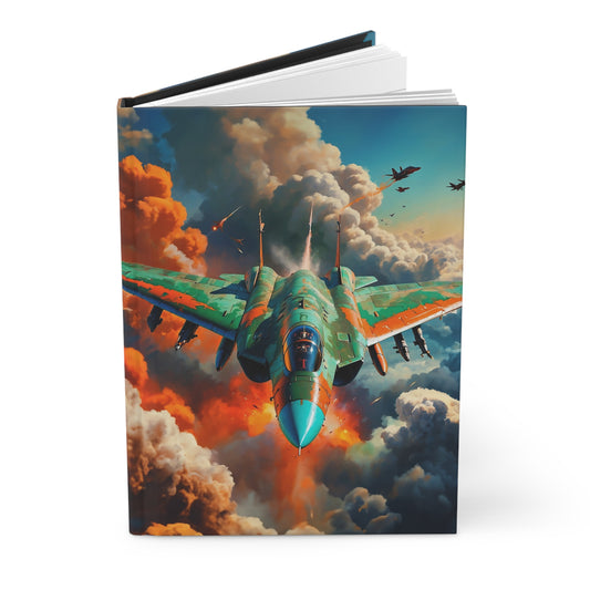 Hardcover Journal Matte - Featuring Fighter Jet in Clouds Illustration, A5