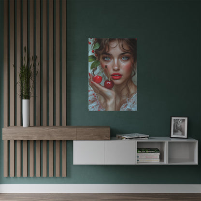 Artistic Satin Poster Print: Young Woman Holding Cherries