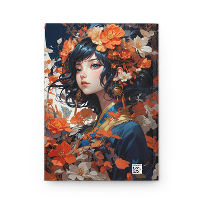 Hardcover Journal Matte - Japanese Girl in Kimono Floral Art Notebook, A5