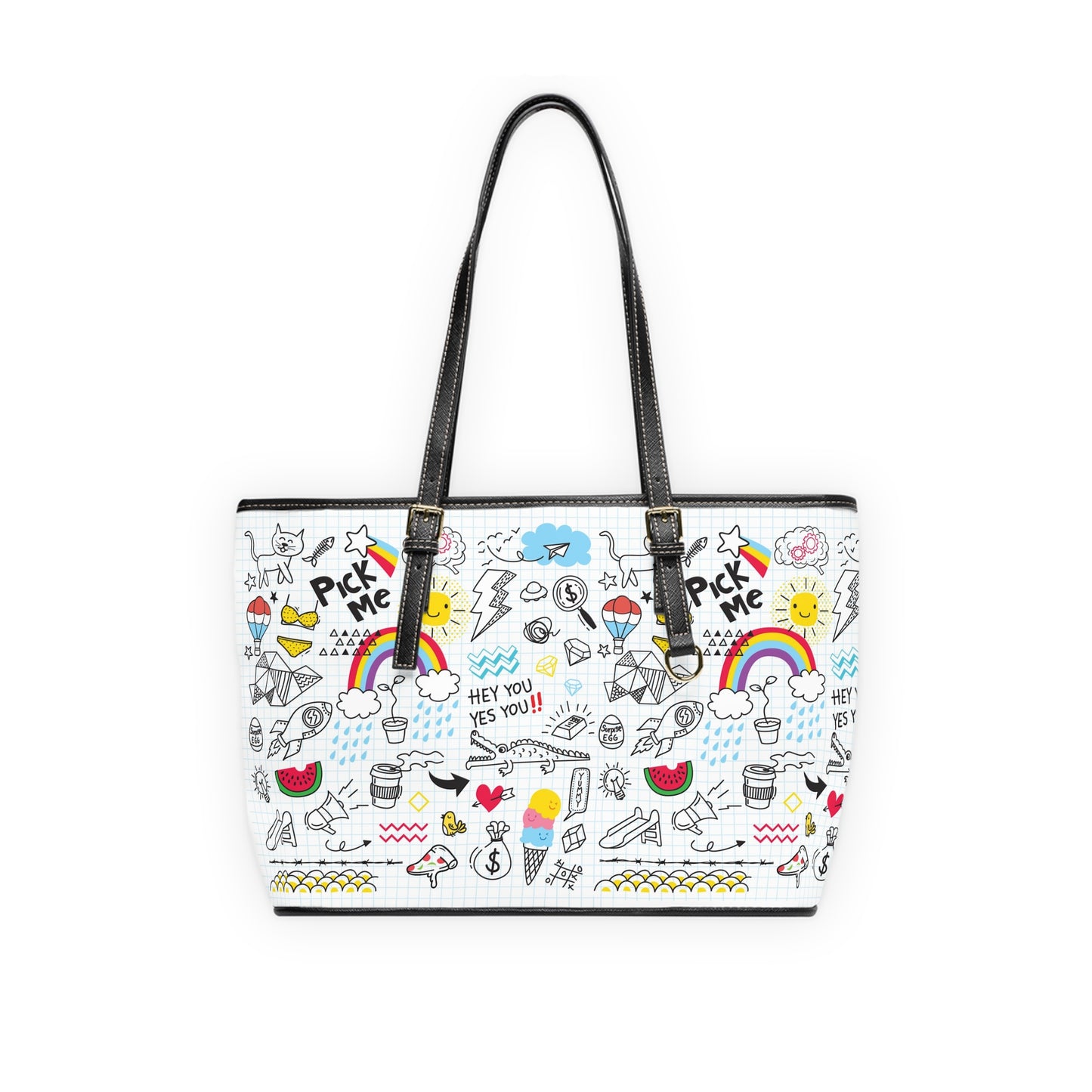 PU Leather Shoulder Bag - Doodles