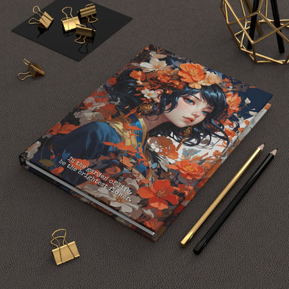 Hardcover Journal Matte - Japanese Girl in Kimono Floral Art Notebook, A5